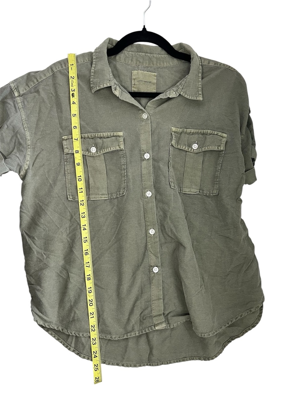 Lucky Brand Lot of 2 Blouses Tops Dark Grey Baby Doll Olive Button Up Large - Picture 10 of 10